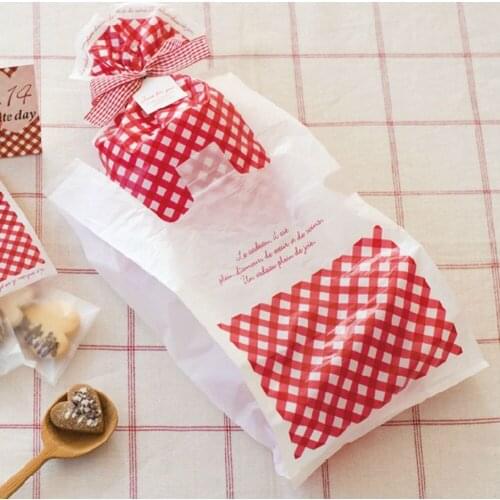 Red check Shopping Bag plastic Gift Bag Waistcoat Bag with handle for carry bag Cookies Wrappers 100pcs/lot