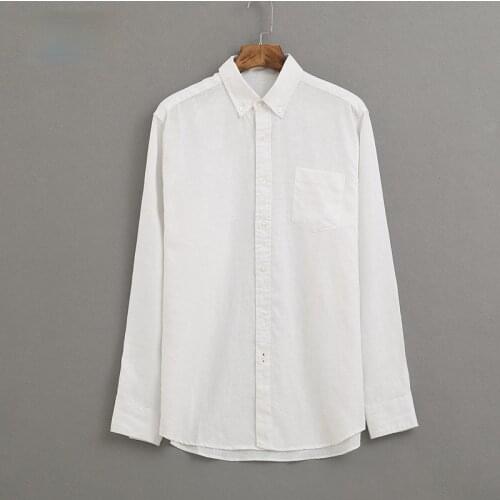 Spring Long Sleeve Oversized White Shirt Men Cute Casual Flax Linen Shirt Plus Size XXL Button Up Top Business Office Wear Male
