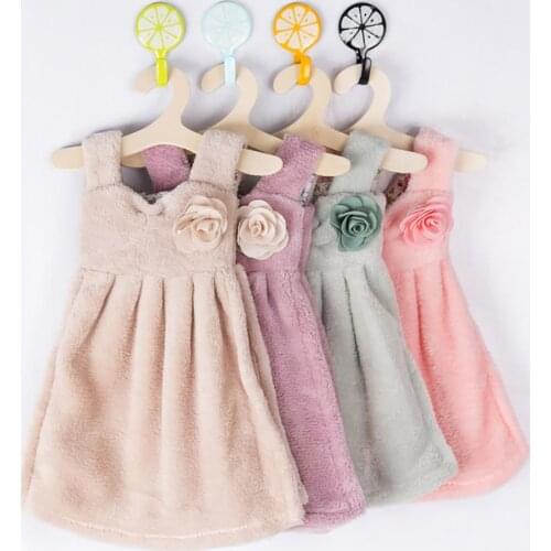 New Lovely Dress Super Absorbent Velvet Bathroom Kitchen Hanger Hand Towel Easy Clean Hanging Towel Hotel Bath Soft Towel