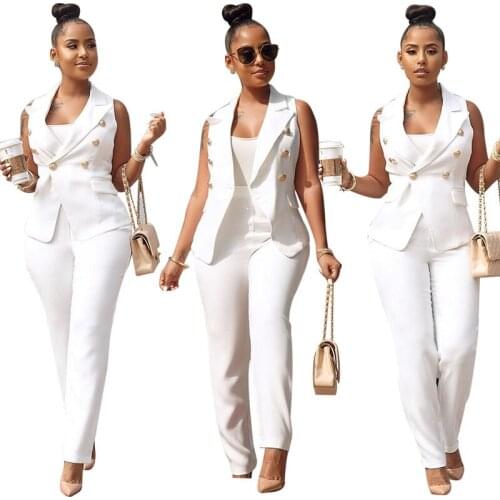 African Women Sets Sleeveless Blazer Jacket Pants Suits Elegant Office Ladies kaftan Summer Casual 2 Piece Set Africa Clothing