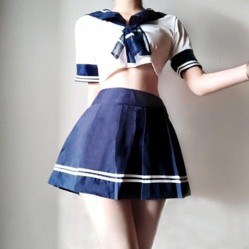 Girl Maid Navy Crop Top Side Slit Pleated Miniskirt Cosplay Costume Cute Sexy Student Clothing Jk Japanese Sailor School Uniform