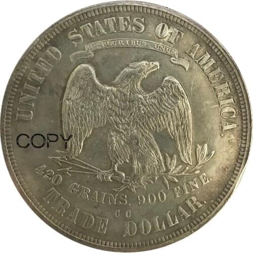 United States 1 One Dollar Trade Dollar 1874 cc Cupronickel Plated Silver Copy Coins