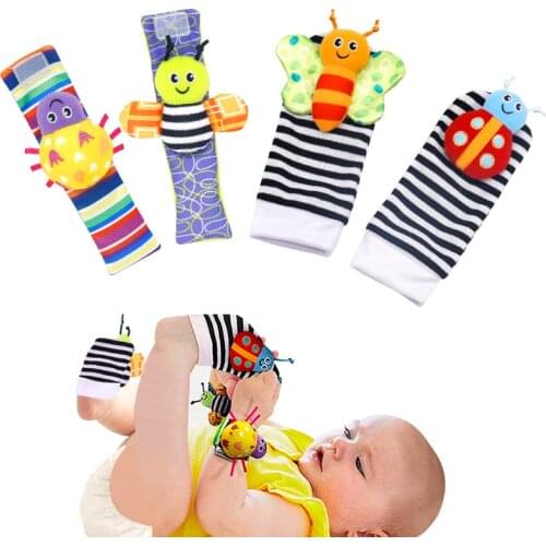1PCS New Cute Animal Infant Baby Kids Hand Wrist Bell Foot Sock Rattles Soft Lovely Cartoon Colorful Plush Cloth Newborn Toy
