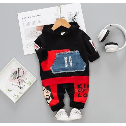 Spring Baby Casual Boys Girls Denim Pocket Hooded Jacket Pants 2Pcs/Set Kids Fashion Suit Infant Clothing Toddler Tracksuits