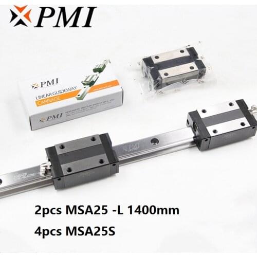2pcs origial Taiwan PMI MSA25 -L 1400mm linear guide + 4pcs MSA25S carriage blocks for CNC router
