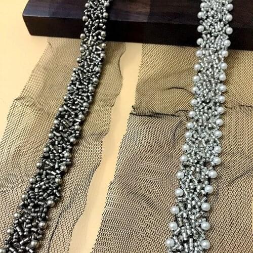 2Yards 7cm Beading Pearl Trims Handmade Beaded Lace Ribbon For Sewing Curtain Accessories Mesh Lace Wedding Dress Decoration