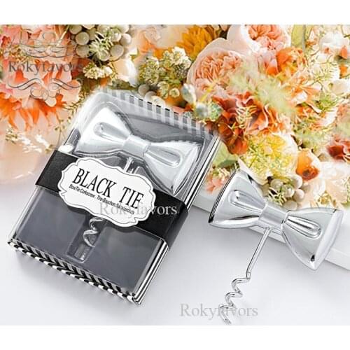 20PCS Black Tie Bow Tie Corkscrew Wine Opener Favors Bridal Shower Wedding Favors Engagement Gifts Anniversary Event Keepsake