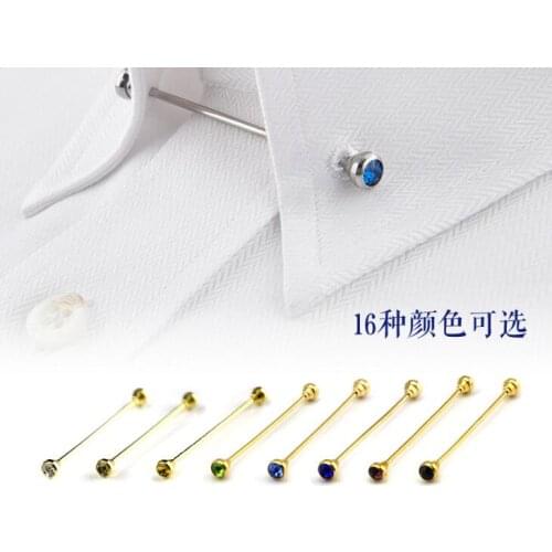 20pcs/lot Gold Crystal Tie Collar Bar Angle Pin 8 Colors Rhinestone Tie Clip Clasp Barbell Lapel Collar Pin Clip Mixorder