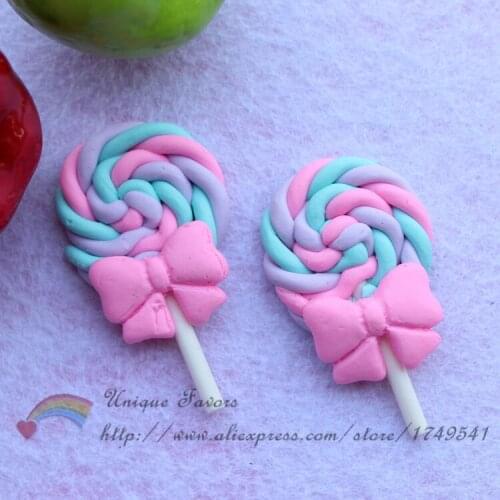 25pcs Kawaii Pastel Rainbow Swirl Lollipop Model Polymer Clay Flatback Candy Cabochon for Cell Phone Case Decor,Scrapbook