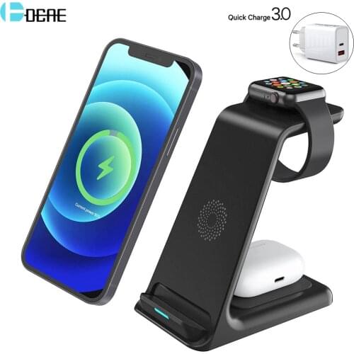 3 in 1 Wireless Charger Stand For iPhone 11/12 Pro Max Qi 15W Fast Charging Induction Chargers For Apple Watch 6 5 4 AirPods Pro