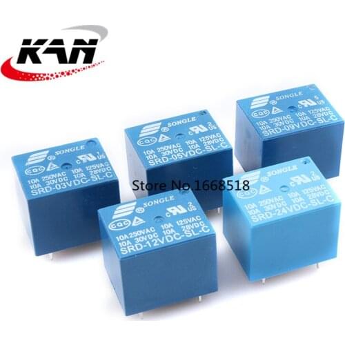 5PCS/lot Relays SRD-05VDC-SL-C SRD-12VDC-SL-C SRD-24VDC-SL-C 05V 12V 24V 10A 250VAC 5PIN T73