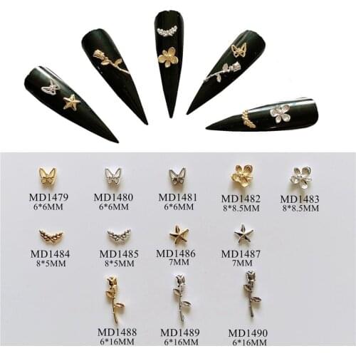 50pcs Butterfly Rose Flower Star Alloy Metal Studs Rivets Nail Art Decorations Supplies Nails Accesorios Jewelry Designs Charms