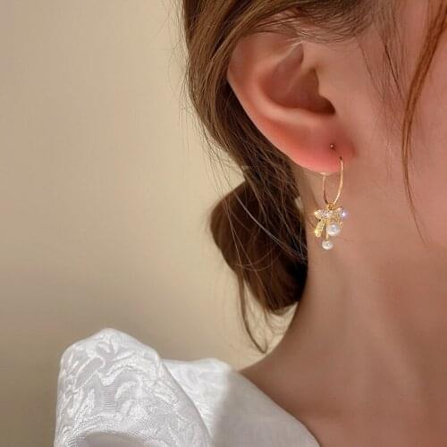 925 silver needle real gold electroplated pearl micro zircon bow earrings temperament earrings for women birthday party gifts