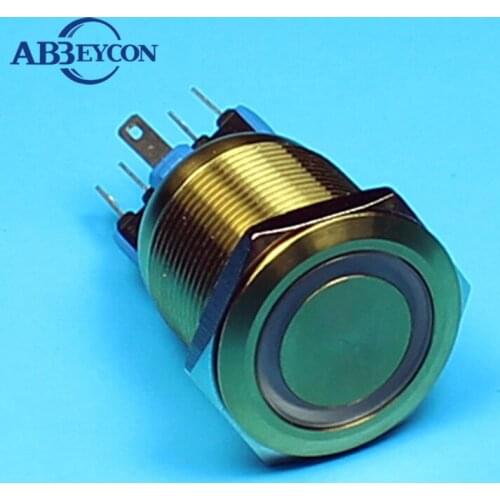 ABBEYCON Gold housing Latching 22mm CE ROHS 1NO1NC Chrome 3V/12V/24V/36V chrome push button switch