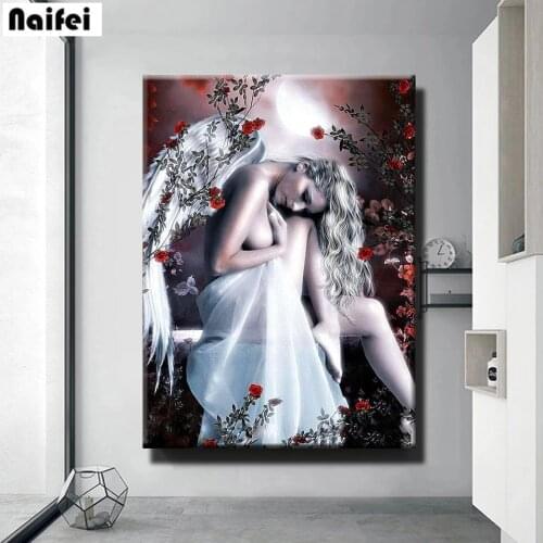 Diy 5d Large Diamond Mosaic Abstract Angel Woman Diamond Painting Cross Dtitch 3d Embroidery Full Square Round Drill Home Decor