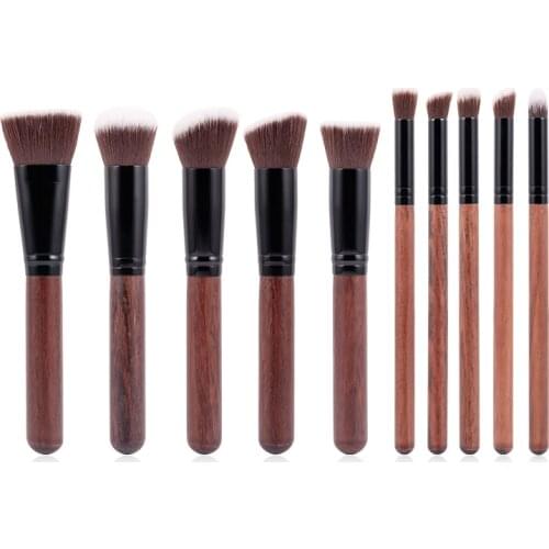 ANMOR 10Pcs Makeup Brushes Set Wooden Powder Blush Brush Eyeshadow Blending Brush Shading Eyebrow Contour Make Up Tool
