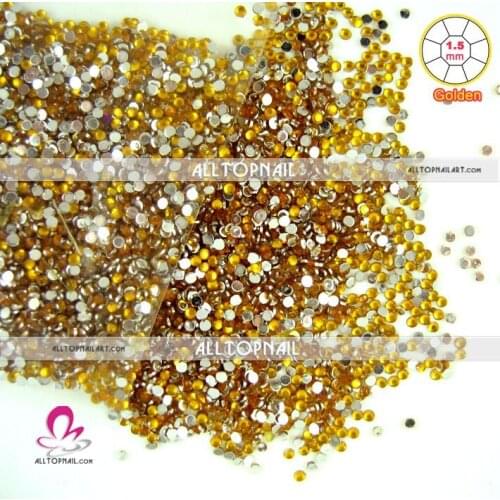 Free shipping - Golden flat back round acrylic nail art rhinestone 12packs for nail DIY decoration (1.5mm, 21 colors available)