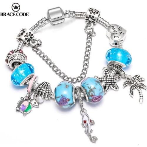 BRACE CODE Romantic Sea View Blue Charm Women Bracelet DIY Jewelry Brand Bracelets Travel Souvenir Gifts