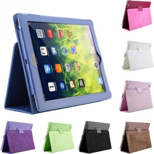 For ipad 2 3 4 Case Auto Sleep /Wake Up Flip Litchi PU Leather Cover For New ipad 3 ipad 4 Smart Stand Holder Case