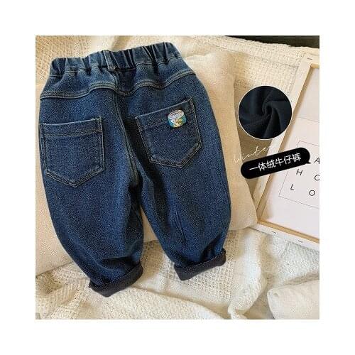 Childrens Jeans Baby Boys Plus Velvet Boys Thick Denim Pants 2021 Autumn and Winter Girls Winter Clothes Kids Warm Jeans 2-7Y