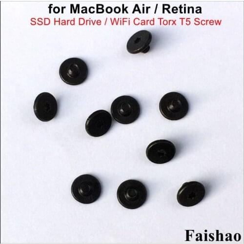 Faishao 10pcs For Apple Macbook Air / Retina A1369 A1370 A1465 A1466 A1398 A1425 A1502 SSD Hard Drive / WiFi Card Torx T5 Screw