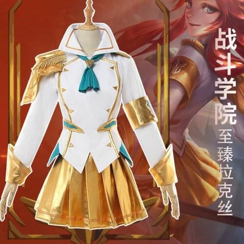 Game LOL True Lax Cosplay Costume LOL Battle Academia Prestige Lux Cosplay Costume Women Uniform Full Set Top Skirt