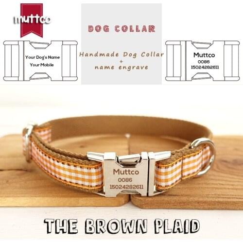 MUTTCO Custom puppy pet collars with name retailing collar engravd dog collar THE BROWN PLAID dog collar 5 sizes UDC013