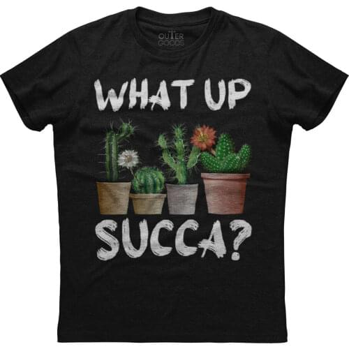 What up Succa? Succulent Cactus Pun Tree Mens Short Sleeve Cotton Black T-shirt
