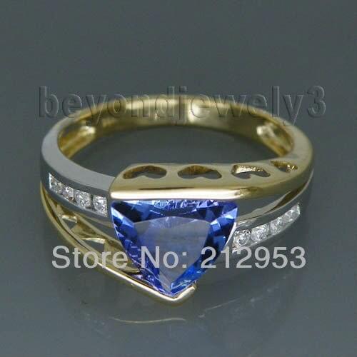 Fine Jewelry Vintage Trillion 8mm Solid 14kt Two Tone Gold Tanzanite Ring SR335