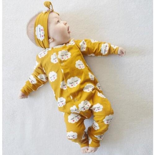 New 2020 Infant Clothing Baby Girl Romper White Cloud Long Romper Jumpsuit+Headband 2Pcs/suit Newborn Baby Girl Clothes Outfits