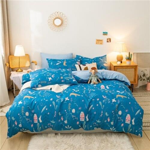 Blue Cartoon Bedding set,220x240 Duvet Cover Set With Pillowcase, 200x200 Quilt Cover,Plant Pattern King Size Blanket Cover