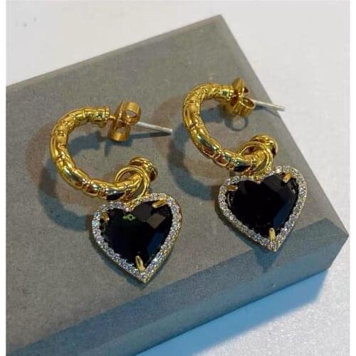 Korean Fashion Earring For Women2021 Gold Aretes With Crystal Green Heart Stud Earrings Pendant Aros For Charm Lady Gift Jewelry