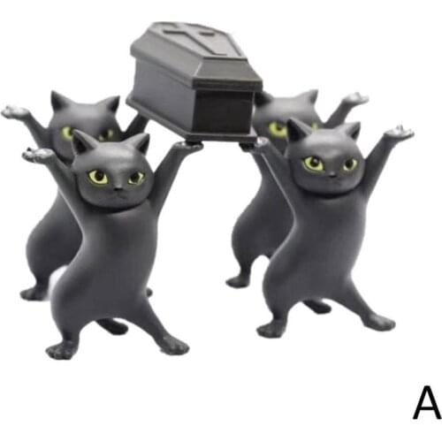 Creative Funny Cat Carrying Coffin Model Dancing Pallbearers Action Figure Toys Kawaii Room Decoration Gifts For Chidren Toys