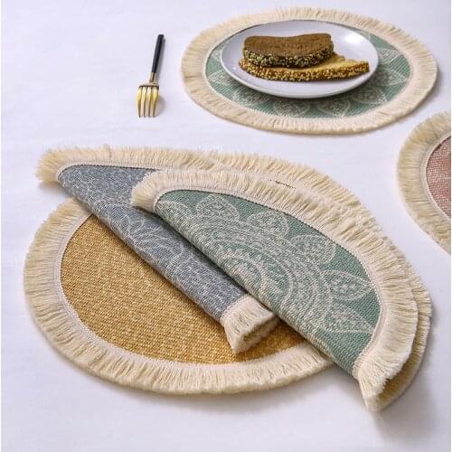 Round Dining Placemat Handmade Bowl Coaster Plate Pad Colorful Thick Linen Non Slip Placemat for Dining Table