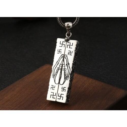 925 sterling Silver pendant charm pray hand Om Mani Padme Hum jewelry for men women gift A4787