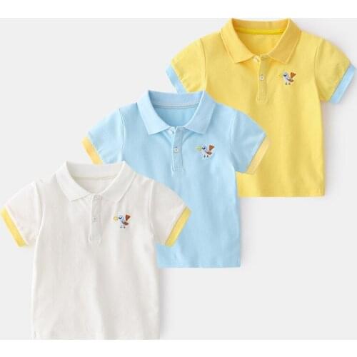 Summer Polo Shirts Cotton Boys Cartoons Birds Boys Clothes Short Sleeve Tops Kids Polo Shirt Blue White Jongens Polo Shirt