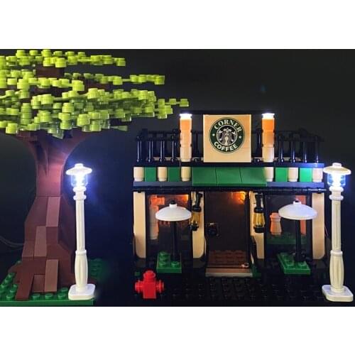 Mini street City Retail Store ville shop Miniature Building Block Cafe Model Light Street Light LED Lamps tiendas toy