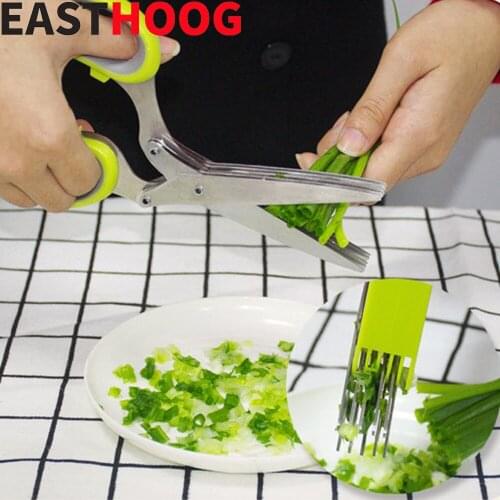 Multifunctional 5 Layers Stainless Steel Scallion Scissors Kitchen Knives Cutter Herb Laver Spices Cook Tool Cut