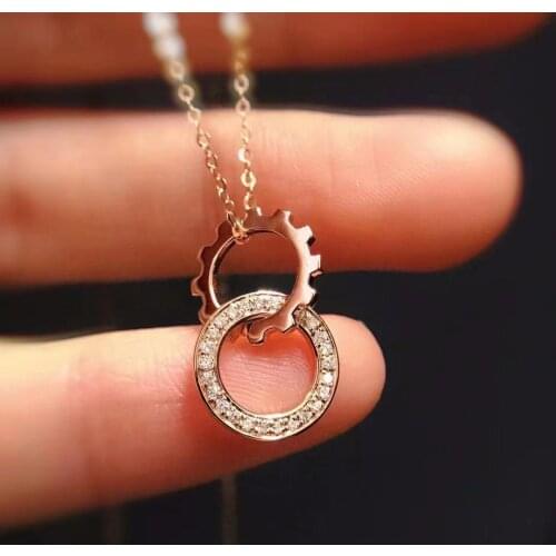 Fashion Necklace Silver Color Zircon Gear Double Circle Pendant Geometric Pendant Women Brand Design Jewelry women jewelry