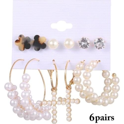 Fashion Gold Color Hoop Earrings Set Women Pearl Hoop Earrings Oversize Metal Circle Punk Earring 2021 Female Fashion Jewelry