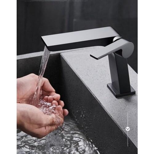 MTTUZK Solid 59# Brass Gun Gray Basin Faucet Matte Black Hot and Cold Mixer Tap Waterfall Faucet Creative Sink Faucet
