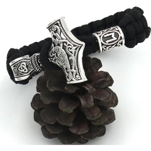 Mens Viking amulet braided rope bracelet thors hammer totem Viking ancient letters beads pendant bracelet