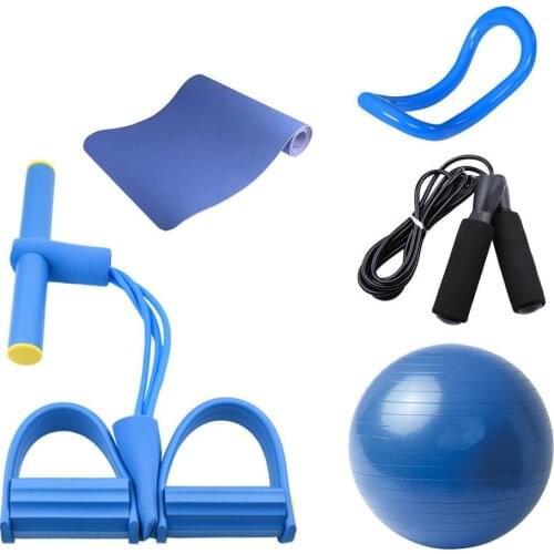 Four Piece Set Of Yoga Mat 4-tube Stretcher Yoga Ring Pilates Ball Black Rope Skipping Home Fitness Equipment