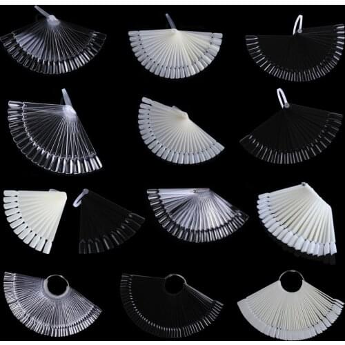 Natural/Clear/Black False Nail Tips Display Board Fan Shaped Acrylic UV Polish Color Card Manicure Nail Art Practice Tools BE386