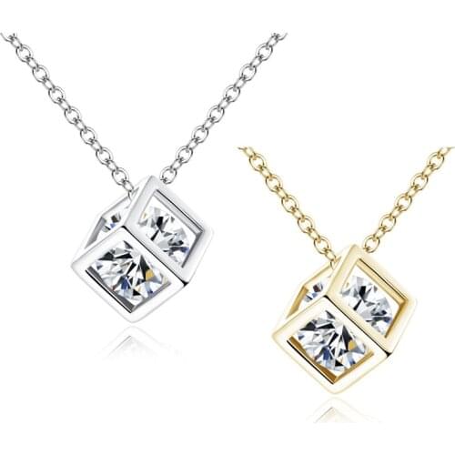 New Arrival Crystal Rhinestone Pendant Necklace For Women Fashion Gold/Silver Color Square Clavicle Necklace Wedding Jewelry