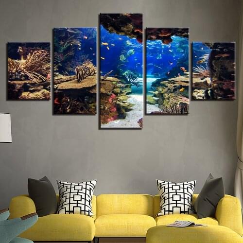 HD Canvas Prints Art Painting For Living Room Wall Decor 5 Pieces Fishes Coral Reef Cay Under Sea World Blue Ocean Picture