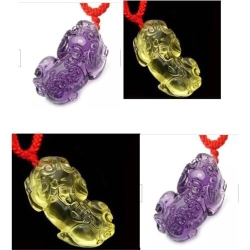 Genuine Natural Amethyst Purple Crystal Pi Xiu Carved Women Yellow violet brave troops Pendant