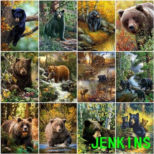 Full Square Round Diamond Painting Bear 5D DIY Diamond Embroidery Cross Stitch Animals Rhinestone Mosaic Crafts Kit jenkins