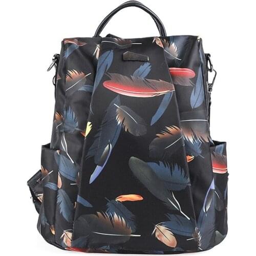 Print Feather Backpack Oxford Cloth Leisure Middle Travel Backpack Anti-theft School bag