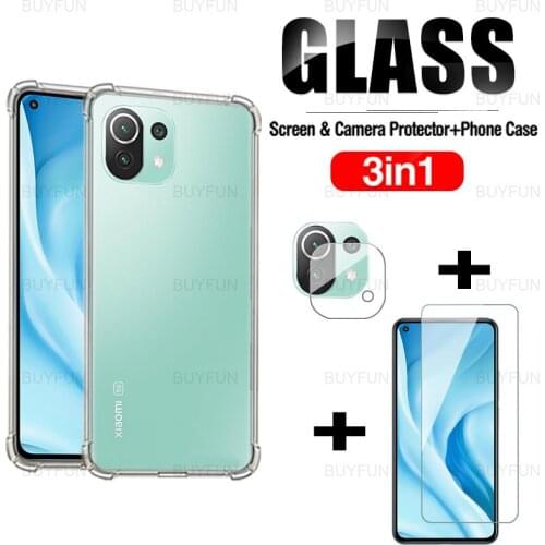 3in1 Clear TPU Silicone Case For Xiaomi Mi 11 Lite 5G front screen protector glass for mi 11 mi11 lite 6.55'' camera safety film